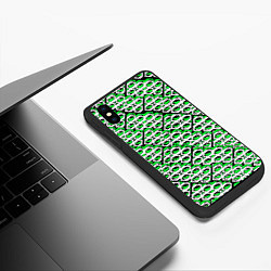 Чехол iPhone XS Max матовый Зелёно-белый узор на чёрном фоне, цвет: 3D-черный — фото 2