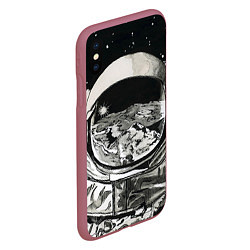 Чехол iPhone XS Max матовый Космонавт в черно-белом мире, цвет: 3D-малиновый — фото 2