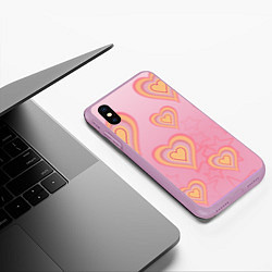 Чехол iPhone XS Max матовый Сердца градиент, цвет: 3D-сиреневый — фото 2