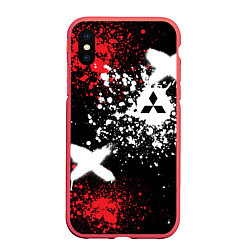 Чехол iPhone XS Max матовый Митсубиси на фоне граффити и брызг красок, цвет: 3D-красный