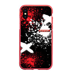 Чехол iPhone XS Max матовый Хавал на фоне граффити и брызг красок, цвет: 3D-красный