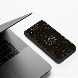 Чехол iPhone XS Max матовый Волшебный лес, грибы, улитки и мотыльки - паттерн, цвет: 3D-черный — фото 2