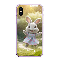 Чехол iPhone XS Max матовый Забавный белый кролик в платье, цвет: 3D-сиреневый