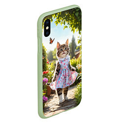 Чехол iPhone XS Max матовый Кошка в летнем платье в саду, цвет: 3D-салатовый — фото 2