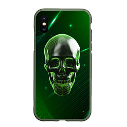 Чехол iPhone XS Max матовый Череп на зеленом фоне, цвет: 3D-темно-зеленый