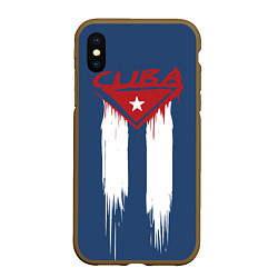 Чехол iPhone XS Max матовый Кубинский флаг на синем фоне, цвет: 3D-коричневый