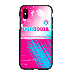 Чехол iPhone XS Max матовый Borussia neon gradient style посередине, цвет: 3D-черный