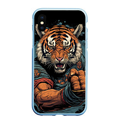 Чехол iPhone XS Max матовый Тигр в стойке тайский бокс, цвет: 3D-голубой
