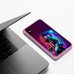 Чехол iPhone XS Max матовый Cyberpunk and Minecraft - collaboration ai art, цвет: 3D-розовый — фото 2