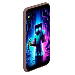 Чехол iPhone XS Max матовый Minecraft - neon character ai art, цвет: 3D-коричневый — фото 2