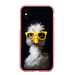 Чехол iPhone XS Max матовый Белый гусь в желтых очках на черном фоне, цвет: 3D-баблгам