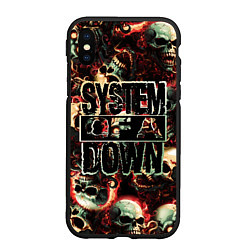 Чехол iPhone XS Max матовый System of a Down на фоне черепов