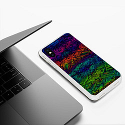 Чехол iPhone XS Max матовый Мистический неоновый паттерн, цвет: 3D-белый — фото 2