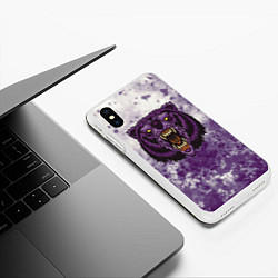 Чехол iPhone XS Max матовый Фиолетовый медведь голова, цвет: 3D-белый — фото 2