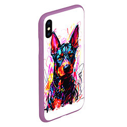 Чехол iPhone XS Max матовый Доберман маркерами, цвет: 3D-фиолетовый — фото 2