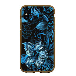 Чехол iPhone XS Max матовый Синие цветы абстракции, цвет: 3D-коричневый