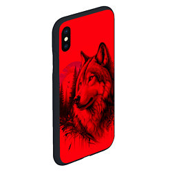 Чехол iPhone XS Max матовый Рисунок волка на красном, цвет: 3D-черный — фото 2