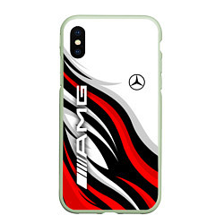 Чехол iPhone XS Max матовый Mercedes benz AMG - белый с красным, цвет: 3D-салатовый