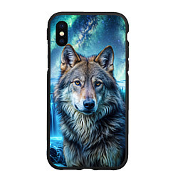 Чехол iPhone XS Max матовый Волк и водопад