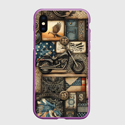 Чехол iPhone XS Max матовый Patchwork with a motorcycle - ai art, цвет: 3D-фиолетовый