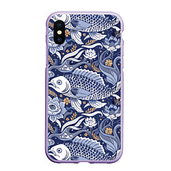 Чехол iPhone XS Max матовый Рыба карп - синий корейский узор, цвет: 3D-светло-сиреневый
