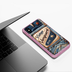 Чехол iPhone XS Max матовый Vintage vanguard jeans - patchwork, цвет: 3D-розовый — фото 2