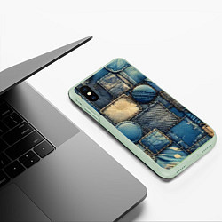 Чехол iPhone XS Max матовый Denim patchwork - ai art, цвет: 3D-салатовый — фото 2