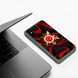 Чехол iPhone XS Max матовый Великая отечественная война - красные языки, цвет: 3D-темно-зеленый — фото 2