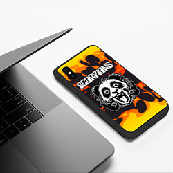 Чехол iPhone XS Max матовый Scorpions рок панда и огонь, цвет: 3D-черный — фото 2