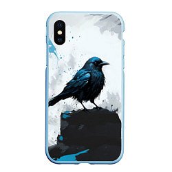 Чехол iPhone XS Max матовый Ворон с чёрно-голубым оперением
