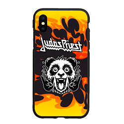 Чехол iPhone XS Max матовый Judas Priest рок панда и огонь