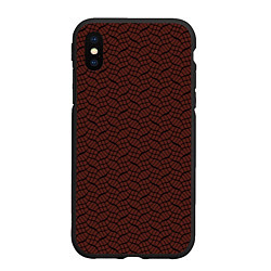 Чехол iPhone XS Max матовый Красно-коричневый в чёрные волнистые полосы, цвет: 3D-черный