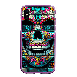 Чехол iPhone XS Max матовый Cool skull - graffiti ai art, цвет: 3D-фиолетовый