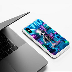 Чехол iPhone XS Max матовый Необычный Барт Симпсон в ночном неоновом городе, цвет: 3D-белый — фото 2