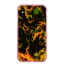 Чехол iPhone XS Max матовый Жёлтое огненное пламя инферно - inferno yellow, цвет: 3D-розовый