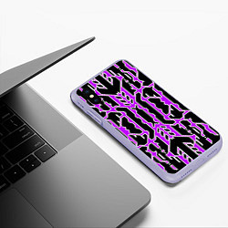 Чехол iPhone XS Max матовый Техно фиолетовые линии с белой обводкой на чёрном, цвет: 3D-светло-сиреневый — фото 2