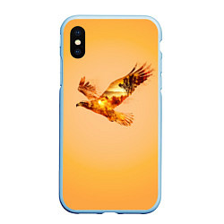 Чехол iPhone XS Max матовый Орел с пейзажем на закате двойная экспозиция, цвет: 3D-голубой