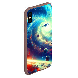 Чехол iPhone XS Max матовый Полёт к далёкой галактике - нейросеть, цвет: 3D-коричневый — фото 2