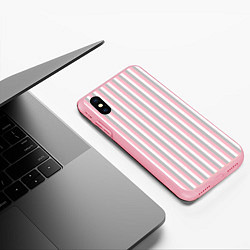 Чехол iPhone XS Max матовый Полосы бело-розово-серый, цвет: 3D-баблгам — фото 2