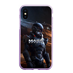 Чехол iPhone XS Max матовый Mass Effect game space, цвет: 3D-сиреневый