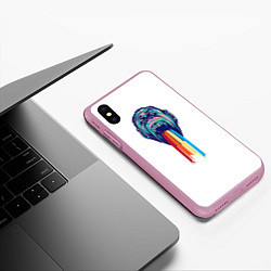 Чехол iPhone XS Max матовый Обезьяна с радугой, цвет: 3D-розовый — фото 2