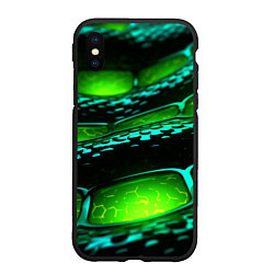 Чехол iPhone XS Max матовый Зеленая змеиная абстрактная текстура, цвет: 3D-черный