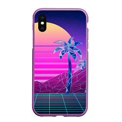 Чехол iPhone XS Max матовый Vaporwave неоновые горы и пальмы, цвет: 3D-фиолетовый