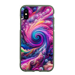 Чехол iPhone XS Max матовый Абстракция, водоворот из ярких красок, цвет: 3D-темно-зеленый