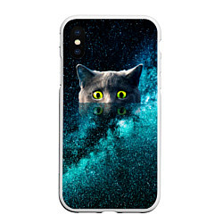 Чехол iPhone XS Max матовый Космос и кот, цвет: 3D-белый