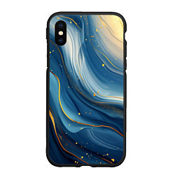 Чехол iPhone XS Max матовый Золотая волнистая текстура на синей ткани, цвет: 3D-черный