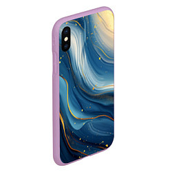 Чехол iPhone XS Max матовый Золотая волнистая текстура на синей ткани, цвет: 3D-сиреневый — фото 2