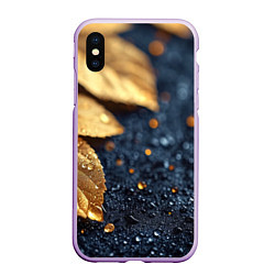 Чехол iPhone XS Max матовый Золотые листья на темном фоне, цвет: 3D-сиреневый