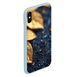 Чехол iPhone XS Max матовый Золотые листья на темном фоне, цвет: 3D-голубой — фото 2