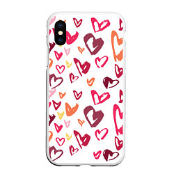 Чехол iPhone XS Max матовый Сердечки паттерн, цвет: 3D-белый